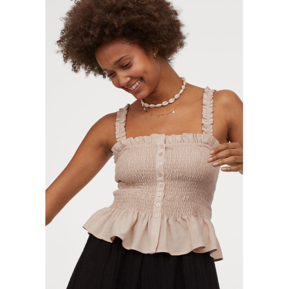 H&M Linen Smocked Ruffle Peplum Tank top